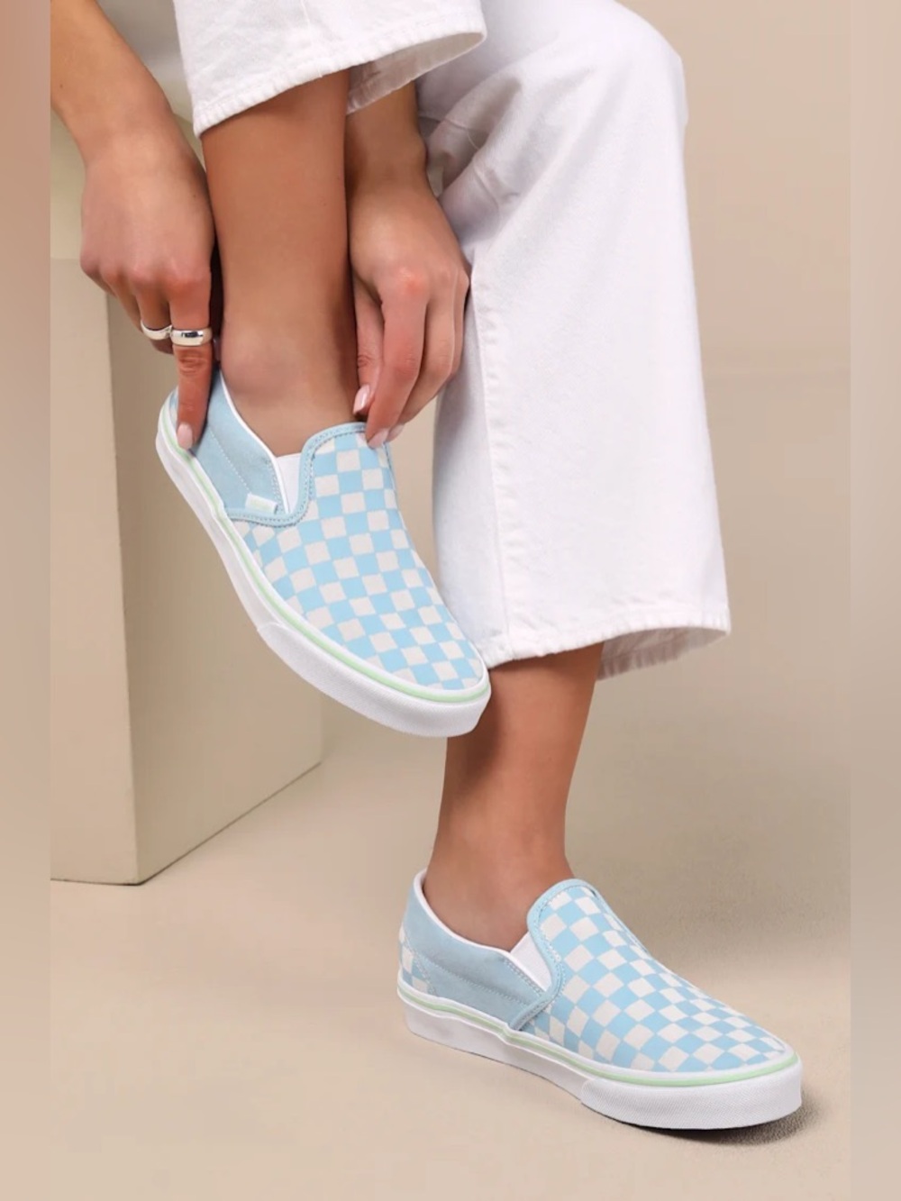 Vans Classic Slip-On Crystal Blue & White checkerboard sneakers